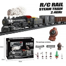 Remote Control Big Scale Steam Train Set with Sound & Light Freight Cars picture
