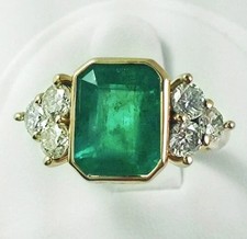 4.70 Ct Emerald Cut Natural Emerald & Diamond Wedding Ring 14K Yellow Gold picture
