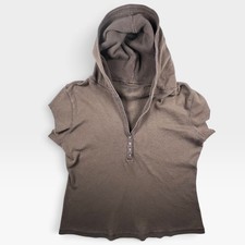Vintage Y2K Brandy Melville Brown Henley Baby Tee Short Sleeve Hoodie 2010s picture