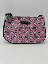 Ed Hardy Pink Skull Monogram Jacquard Shoulder Bag Studded Baguette Purse NWT picture