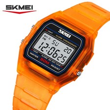 SKMEI 2698 Digital Watch Retro Square Slim 35mm Unisex Clear Orange Silicone 50M picture