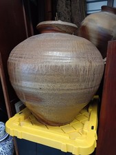 Huge Hand Thrown, Salt Glazed, Pottery Urn Heavy Vintage, 1980's Signed  picture