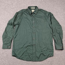L.L. Bean Shirt Mens Medium Green Cotton Long Sleeve Button-Up Wrinkle Resistant picture