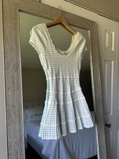 LoveShackFancy Elisavette White Blue Stripe Ruffle Stretch Mini Dress XXS NWT picture