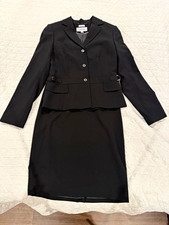 Calvin Klein Women’s Black 2pc Skirt Suit Lined Stretch Size 4 Notch Lapel picture
