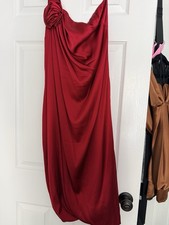 Maria Bianca Nero Women’s Sheath Dress M Red Satin One Shoulder Long Lined picture