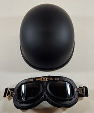DOT Motorcycle Half Helmet Small Black German Style w/ Goggles Open Box picture