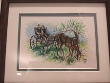 1993 Watercolor Painting ~ Wagon w/Horse & Amish/Menonite ~ Freiman Stoltzfus picture