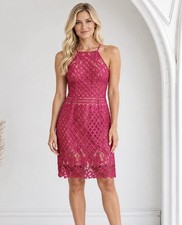 Lulus Hot Pink Lace Halter Dress Size Small Cut Out Back Holiday Party Event picture
