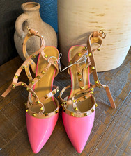 Catherine Malandrino Pink Studded Pointed Toe Strappy Buckle Leather Heel 7 picture