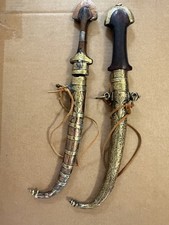 Pair Of Antique Moroccan  Koummya Daggers With Copper, Brass, Steel Wood ￼ picture