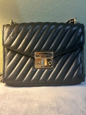 MICHAEL KORS Rose Medium Quilted  Bag Faux Leather Black/Silver  picture