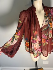 Anthropologie Floral Sheer Long Sleeve Blouse Large picture