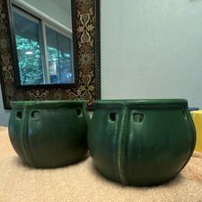 Two Matte Green Ceramic Tea light Candle Holders, Door Studio Art, 4in picture