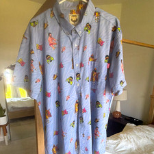 RSVLTS WWE Cartoon Graphic Print Blue Short Sleeve Button-Up Pocket Shirt XL picture