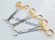 Keramo grip forceps gold 14.5 cm curved crown holder jaw diamond insert 3 pcs picture