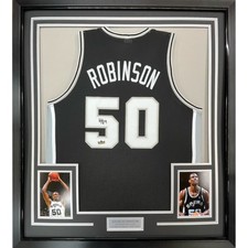 Framed Facsimile Autographed David Robinson 35x39 Black Reprint Jersey picture