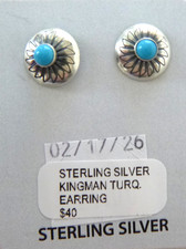 NEW Navajo Kingman Turquoise Stud Earrings 925 Sterling Silver Sunburst Design picture