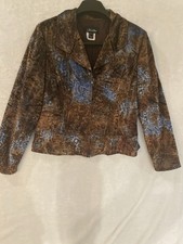 Nueva Women's Abstract Brown Blue Pattern Zip Collared Jacket Size 12 picture