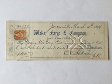 Rare 1874 Hoffman For Beekman Signed Wells Fargo Check Jacksonville Oregon picture