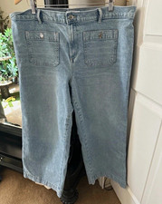 LOFT Women's Wide-Leg crop Light Wash Blue Denim Jeans Solid Regular Size 18/34 picture