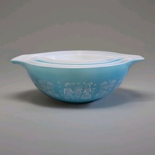 Pyrex Turquoise Amish Butterprint Cinderella Mixing Bowls Vintage Set Of 4  picture