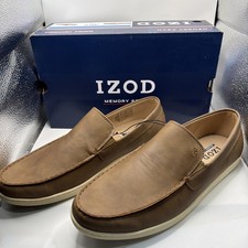 Izod Seapoint Loafers Men's Tan Leather Slip On Mem Foam Casual Mocassin 10.5 picture