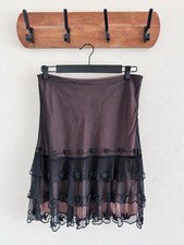 Anthropologie Odille Black Beaded Tiered Mesh RuffleSkirt Size 6 picture