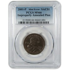 2001 P Sacagawea $1 MS 66 PCGS Improperly Annealed Planchet Mint Error picture
