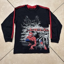 Vintage 2004 Spider-Man 2 Movie Shirt Boys 8-10 Black Long Sleeve VTG Lightning picture