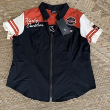 NWT Harley Davidson Women's 2XL Logo Colorblock Zip Front V-Nack Shirt Biker  picture
