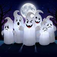 IRETG 8FT Long Halloween Inflatable 6 Ghosts LED Yard Decoration picture