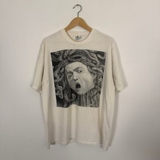 Vintage 90s Archaic Smile Medusa Art Tee Shirt White Single Stitch XL Streetwear picture