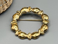 Vintage Givenchy Signed Gold Fish Wreath Brooch Pin Textured Circle Statement  picture