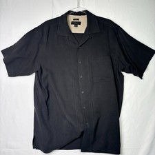 Pronto Uomo Shirt Mens Large Black Short Sleeve Button Down Camp 100 Silk L picture