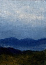 ACEO Original Acrylic Painting - Landscape Sky Clouds Meadow Mountain Artbysusi picture