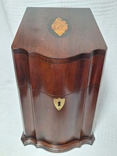 Antique Federal Style Mahogany Lidded Knife Box Inlaid Shell Motif Handles picture
