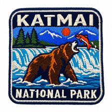 Katmai National Park Patch Iron On Embroidered 3 Inch Bear Alaska Souvenir Badge picture