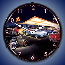 Teds Drive In Wall Clock, LED Lighted: Bruce Kaiser picture
