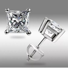 4.00 Ct Princess Cut FL/D Lab Created Solitaire Stud Earrings 14k White Gold 7mm picture