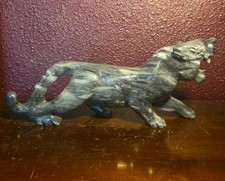 MCM Polished Gray Striped Marble Jaguar Tiger Cat Stone Statue Figure 10.5