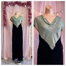 Vintage 30s Velvet Evening Gown Dress Silk Cowl Neck Art Deco Flawed As Is picture