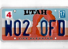 UTAH passenger 2017 license plate 