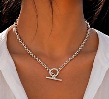 925 Sterling Silver Chunky Rolo Chain Necklace | 3MM Toggle Necklace, Minimalist picture
