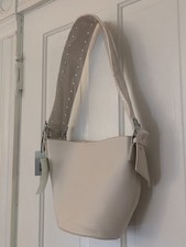 NWT NA-KD OFF WHITE FAUX LEATHER SHOULDER BAG STUDDED WIDE STRAP MINIMALIST picture