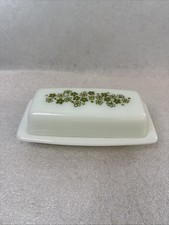 Vintage PYREX Butter Dish Spring Blossom Green Crazy Daisy Milk Glass 1970's picture