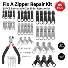 85PCS Fix A Zipper Repair Kit Removable Zip Slider Replacement with Repair Plier picture