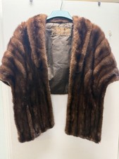 Vintage Montaldo’s Genuine Mink Fur Stole Cape Wrap Brown Mid-Century Glam picture