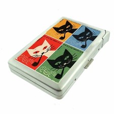 Vintage Smoking Cat Illustration Cigarette Case w/lighter ID Holder Wallet picture