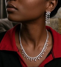 10CT Lab Created Diamond Luxury Bridal Choker Necklace Earring Jewelry Set Women picture
